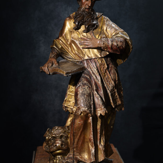Gran figura tallada de San Jerónimo en madera de tilo, Europa, siglos XVII–XVIII – Galería F. Cervera