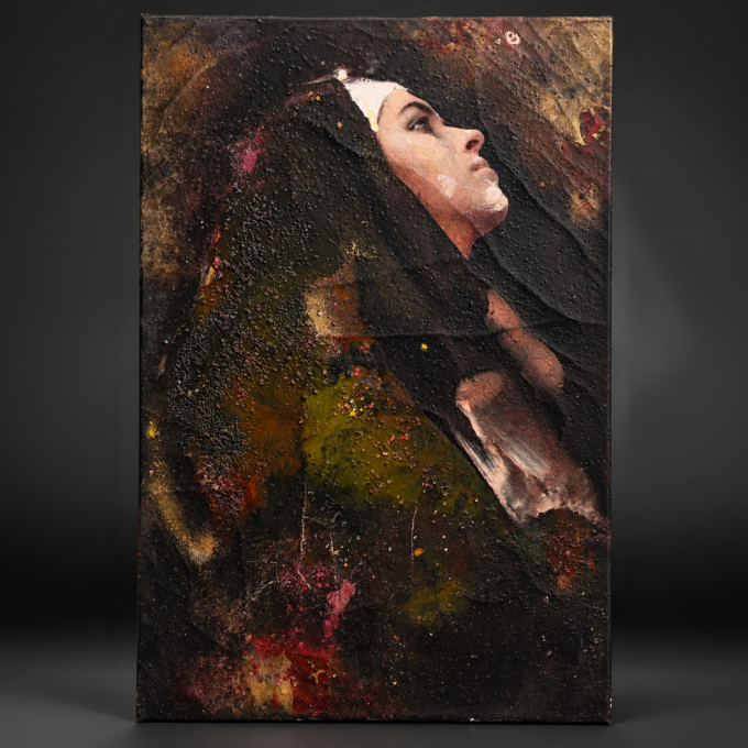 Lita Cabellut retrato de mujer, 2021, pintura sobre lienzo - Galería F. Cervera - EU-375