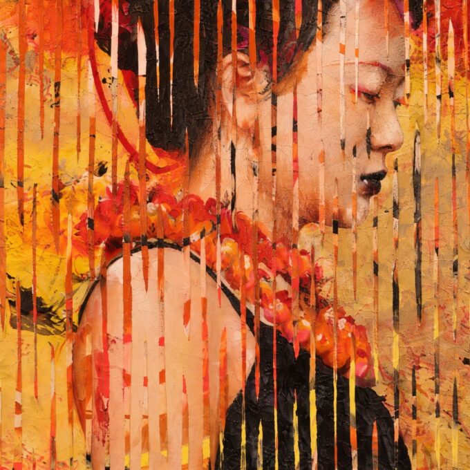Lita Cabellut Rosa, detalle del rostro y las franjas verticales - Galería F. Cervera - EU-382 - vista 2