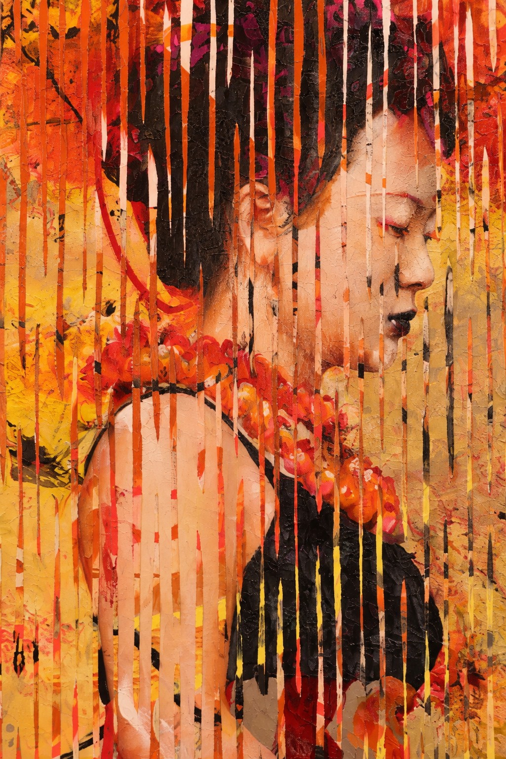 Lita Cabellut Rosa, detalle del rostro y las franjas verticales - Galería F. Cervera - EU-382 - vista 2